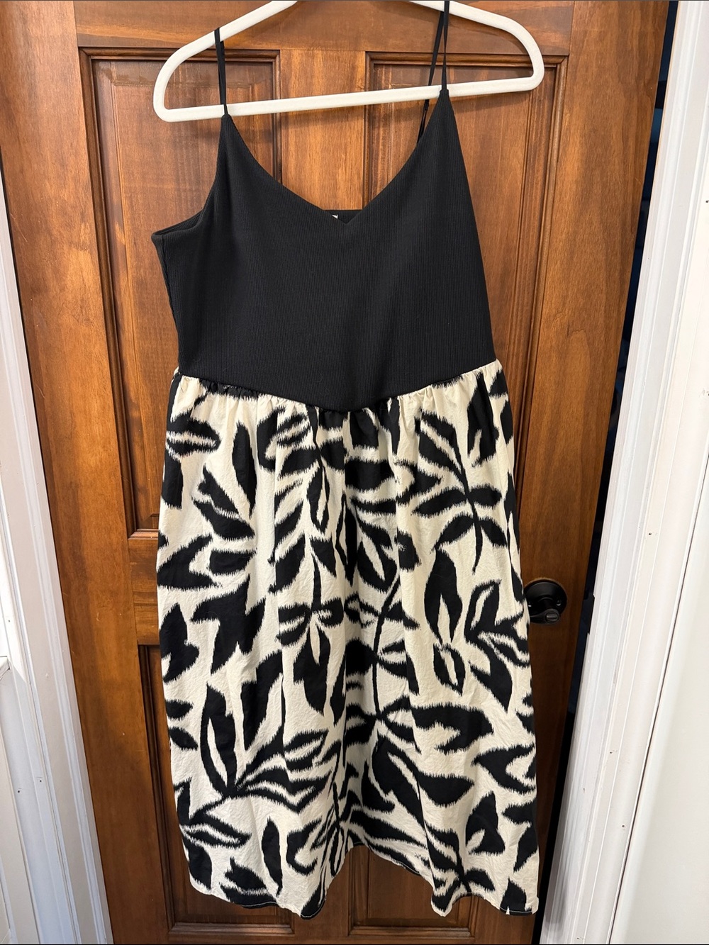 Maurices Black & Ivory Leaf-Print Spaghetti Strap Midi Dress